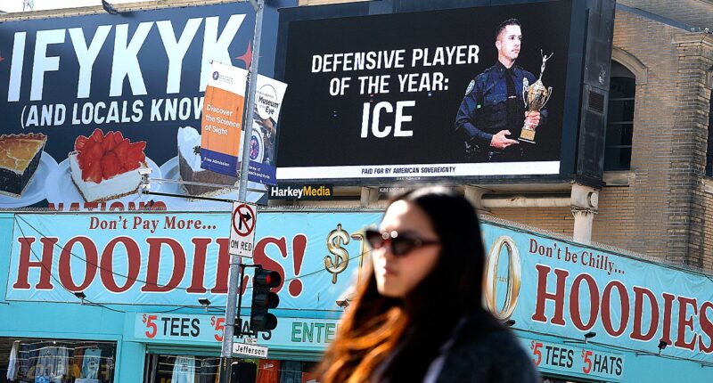 Pro-ICE billboard lights up San Francisco streets ahead of Super Bowl LX