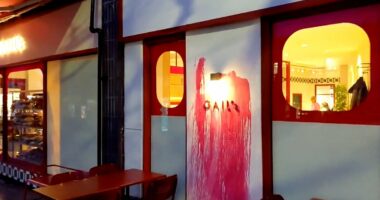 Pro-Palestine vandals throw red paint over new branch of Gail's in 'Free Gaza' protest after owner hit back at claims it was 'funding Israel'