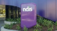 The sign outside entrance to the NDIS headquarters in central Geelong. The building is at 13 - 19 Malop Street