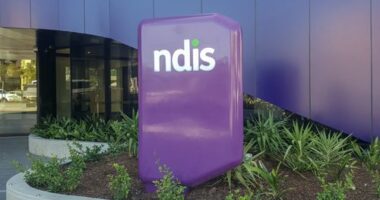 The sign outside entrance to the NDIS headquarters in central Geelong. The building is at 13 - 19 Malop Street