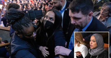 Rep. Ilhan Omar claims State of the Union guest Aliya Rahman was 'forcibly removed' and arrested for standing