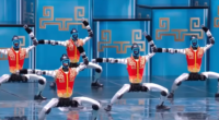 The robots at the Chinese New Year Gala performed alongside several child performers in a routine lasting almost five minutes.