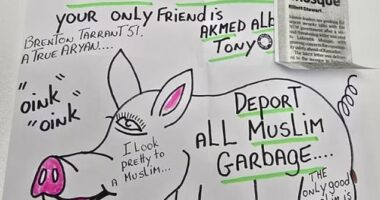 A police investigation is underway after this disturbing note was sent to Lakemba Mosque