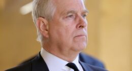 Prince Andrew, Duke of York during the funeral of Prince Philip, Duke of Edinburgh at Windsor Castle on April 17, 2021 in Windsor, England