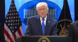 President Donald Trump speaks during a press briefing at the White House on Friday, February 20 in Washington.