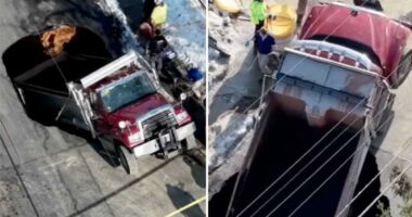 Video shows dump truck swallowed by NJ sinkhole in Philipsburg