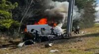 Video shows prison van filled with inmates crash and catch fire