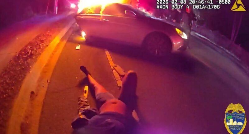 WATCH: Officer pulls woman from burning car after reported carjacking-turned-crash in Jacksonville