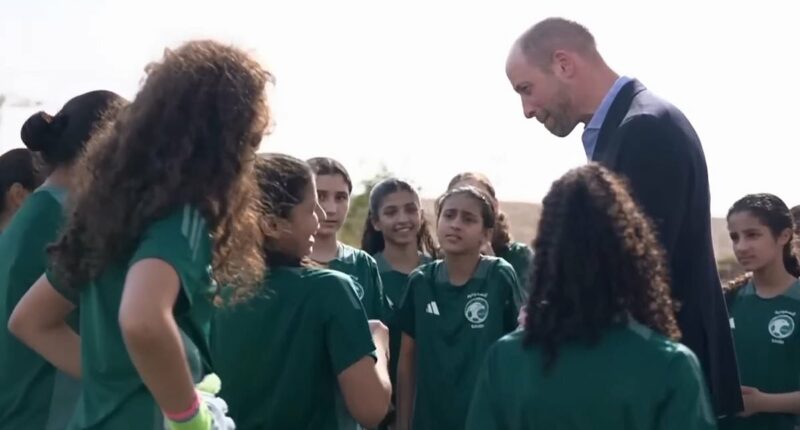 Where's Princess Kate? Moment girls' football team clamour to meet William's wife in Saudi