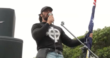 Brandan Koschel attended the March for Australia protest alongside hundreds of others winding their way through Sydney's city centre.