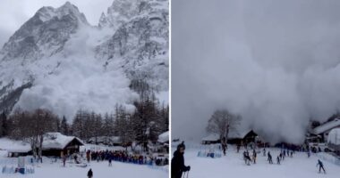 Wild video shows avalanche tumble down mountain, engulf fleeing skiers in snow