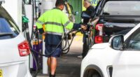 Long queues for petrol at a Sydney service station.