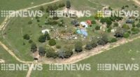 An aerial image of the Walwa property where Dezi Freeman was reportedly located this morning.
