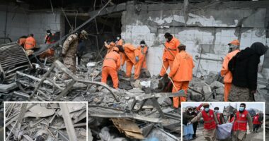 Rescue crews dig bodies out of the ruins of a Kabul hospital hit in an airstrike blamed on Pakistan