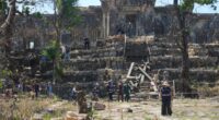 A 1,000-year-old cliff-top temple lies battered after Cambodia-Thailand border clashes