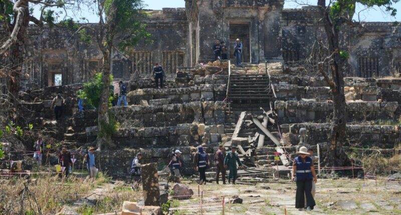 A 1,000-year-old cliff-top temple lies battered after Cambodia-Thailand border clashes