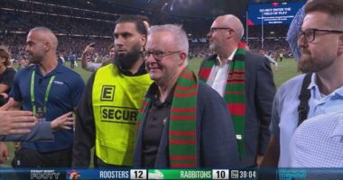 Albanese says risk of fine 'worth it' to join celebration as Alex Johnston makes NRL history
