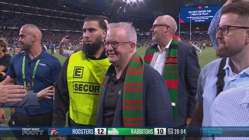 Albanese says risk of fine 'worth it' to join celebration as Alex Johnston makes NRL history