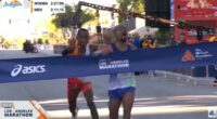 American runner sprints past rival on the line to win LA Marathon
