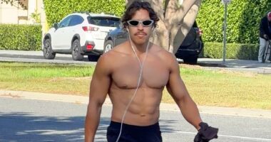 Arnold Schwarzenegger's son Joseph Baena walks shirtless in LA