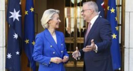 President of the European Commission Ursula von der Leyen meets with Prime Minister Anthony Albanese at Parliament House in Canberra on Tuesday 24 March 2026.
