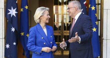 President of the European Commission Ursula von der Leyen meets with Prime Minister Anthony Albanese at Parliament House in Canberra on Tuesday 24 March 2026.