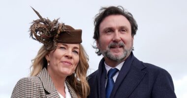 Awkward! Peter Phillips' ex-wife Autumn and her property tycoon boyfriend arrive at Cheltenham - as Princess Anne's son attends with his NHS nurse fiancée Harriet Sperling