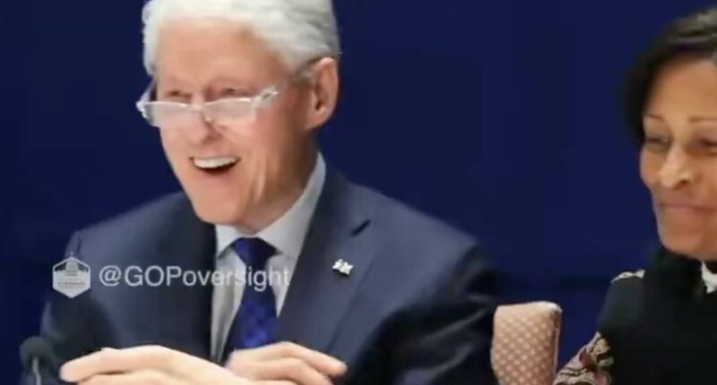 Awkward moment Bill Clinton is grilled over Epstein hot tub photo... as ex-president SMILES at old photos with the pedophile