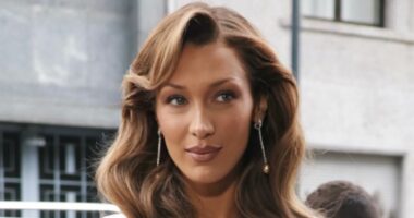 Bella Hadid shows off her tiny waist at a brunch for Orebella in Milan