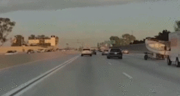 Boat goes across freeway