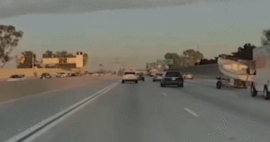 Boat goes across freeway