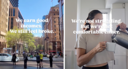 ï»¿The mum of three, who goes by K and runs the Instagram account @mylifebackinoz, confessed that despite earning two good incomes she and her partner "feel broke".