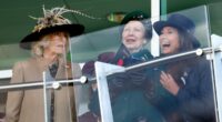 Carole's Cheltenham cheer! Kate's mother proves she's truly in the Royal inner circle as she hugs Princess Anne on Ladies Day out with Queen Camilla