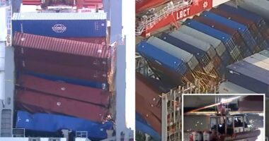 Coast Guard offloading damaged shipping containers