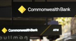 The Commonwealth Bank logo outside a branch.
