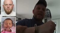 Coward who beat his baby girl to death moans about handcuffs being too tight