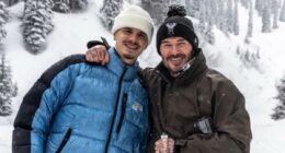 David and Romeo Beckham enjoy cold beers on the slopes during lads' skiing trip to Canada after Brooklyn's latest swipe at the family