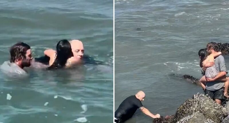 Dramatic video shows brave surf instructor jump into to action to save drowning girl