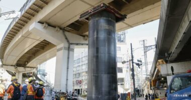 Giant pipe mysteriously bursts through ground, rises 30 feet above road in Japan