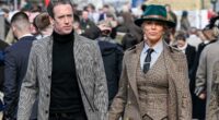 Hannah Waddingham holds hands with spine surgeon at Cheltenham