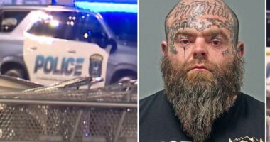 Heavily-tatted Ohio man jailed after stray gunfire from his property allegedly struck 2 shoppers at nearby Kroger