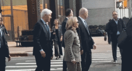 Hillary Clinton caught on video stepping back after pushy former president nudges her at busy NYC intersection