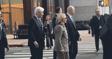 Hillary Clinton caught on video stepping back after pushy former president nudges her at busy NYC intersection