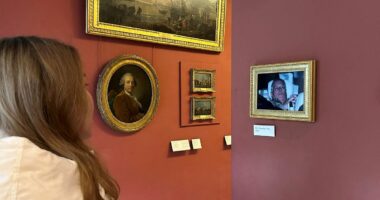 Infamous photo of shamed Andrew being driven from police station after 11 hours in custody is framed and 'put on display at the Louvre'