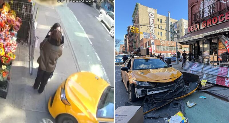 Insane moment NYC cab plows into pedestrians as a miracle saves them