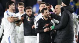 Inside the chaos after Man City's win at Leeds: Pep Guardiola involved in stand-off with fans who hurled x-rated insults at him, star is led away after goading supporters and players clash as Daniel Farke is sent off