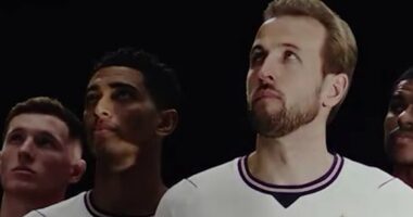 Jude Bellingham unveils England's World Cup kits alongside Harry Kane and Marcus Rashford after working way back into Thomas Tuchel's plans