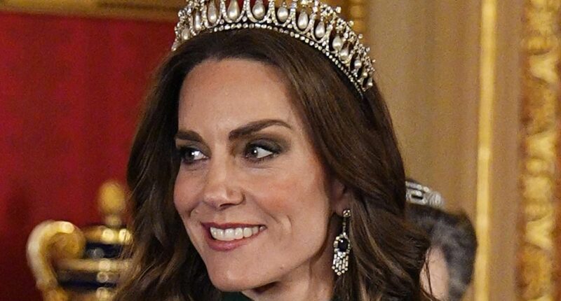 Kate dons favourite tiara and late Queen's earrings for state banquet