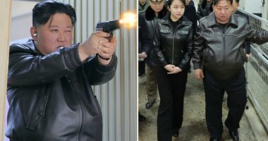 Kim Jong Un and his teenage daughter fire pistols at North Korean shooting range