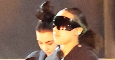 Kim Kardashian supports daughter North at nighttime recording session